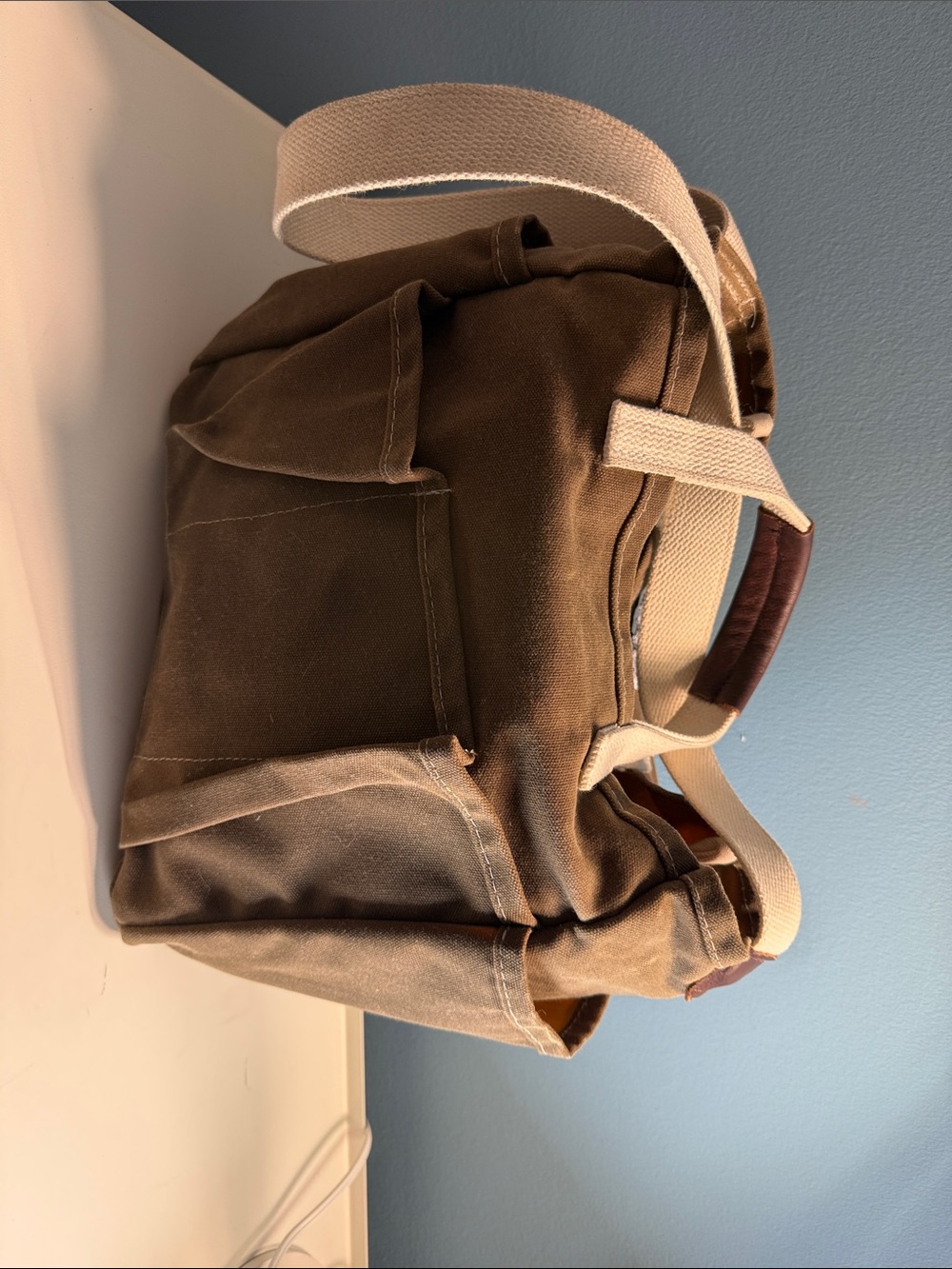 Steele Brown Waxed Canvas Tote with Cattle Hide Grips and Cream Canvas Straps - Picture 6 of 15